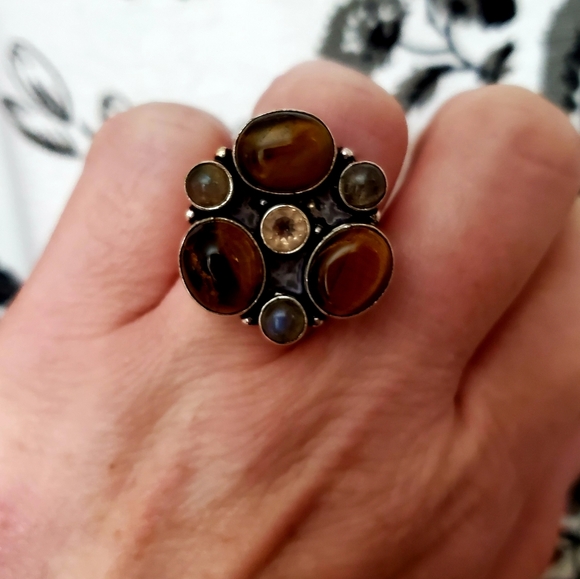 New Tiger Eye, Labradorite and Morganite 925 Silver Ring. - Picture 7 of 10